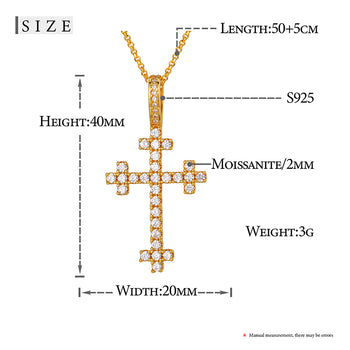 Collier pendentif croix en moissanite et diamants, serti sur quatre pierres, en argent sterling