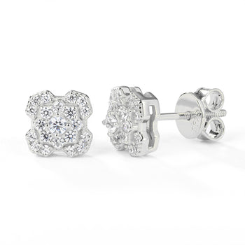 Boucles d'oreilles en moissanite et diamants, motif pétales éclatants, en argent sterling 