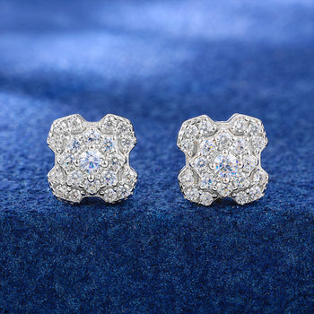 Boucles d'oreilles en moissanite et diamants, motif pétales éclatants, en argent sterling 