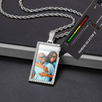 MOISSANITE RECTANGLE CUSTOM PHOTO PENDANT IN STERLING SILVER