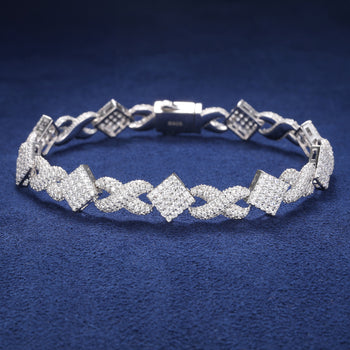 MOISSANITE DIAMOND RHOMBUS INFINITY CUBAN LINK BRACELET IN STERLING SILVER
