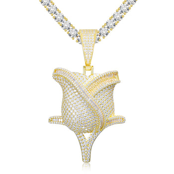 Pendentif en forme de rose serti de diamants et de moissanite, en argent sterling