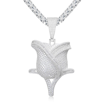 Pendentif en forme de rose serti de diamants et de moissanite, en argent sterling