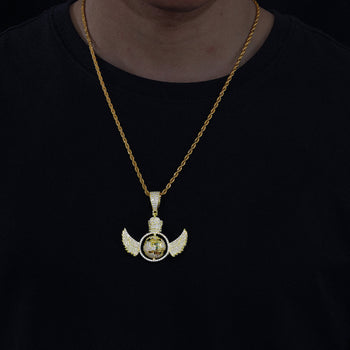 Pendentif globe tournant en diamant et moissanite en argent sterling