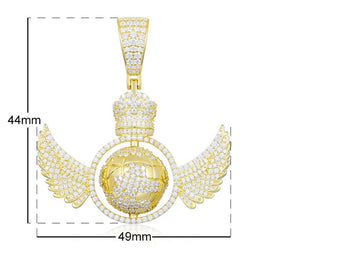 Pendentif globe tournant en diamant et moissanite en argent sterling