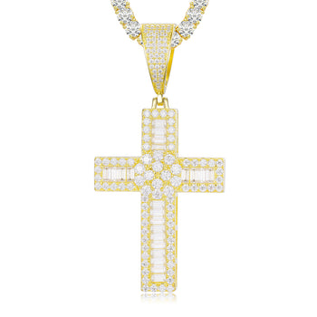 Runder Baguette-Kreuzanhänger mit Moissanit-Diamanten aus Sterlingsilber