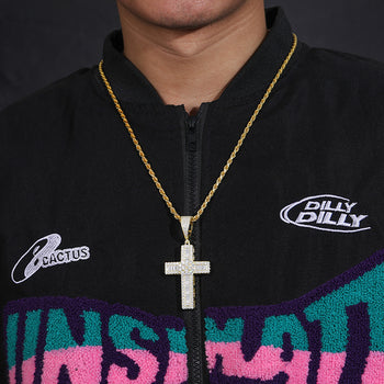 Runder Baguette-Kreuzanhänger mit Moissanit-Diamanten aus Sterlingsilber