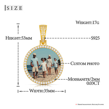 MOISSANITE DIAMOND ROUND CUSTOM PHOTO PENDANT IN STERLING SILVER {STYLE 2}