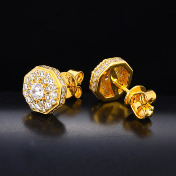 MOISSANITE DIAMOND ROYAL HALO OCTAGON STUDS IN STERLING SILVER