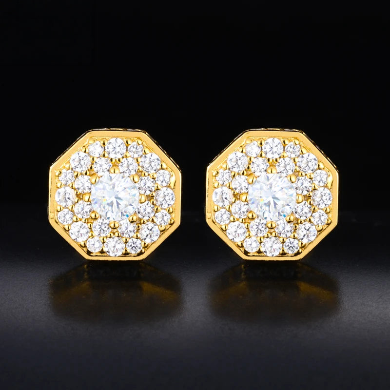 MOISSANITE DIAMOND ROYAL HALO OCTAGON STUDS IN STERLING SILVER