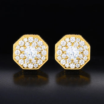 MOISSANITE DIAMOND ROYAL HALO OCTAGON STUDS IN STERLING SILVER