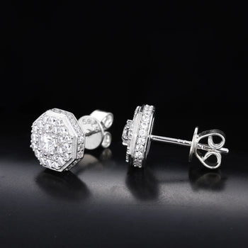 MOISSANITE DIAMOND ROYAL HALO OCTAGON STUDS IN STERLING SILVER
