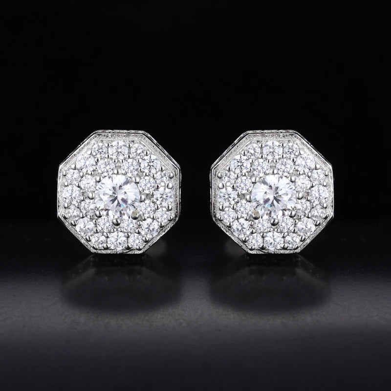 MOISSANITE DIAMOND ROYAL HALO OCTAGON STUDS IN STERLING SILVER