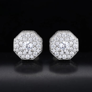 MOISSANITE DIAMOND ROYAL HALO OCTAGON STUDS IN STERLING SILVER