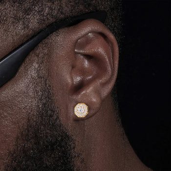 MOISSANITE DIAMOND ROYAL HALO OCTAGON STUDS IN STERLING SILVER