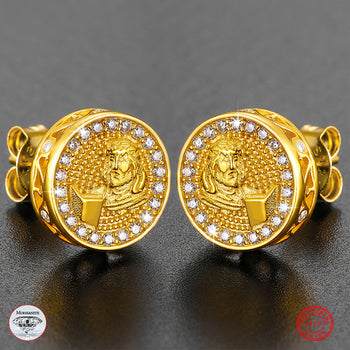 Boucles d'oreilles puces en moissanite et diamant, motif sauge, en argent sterling