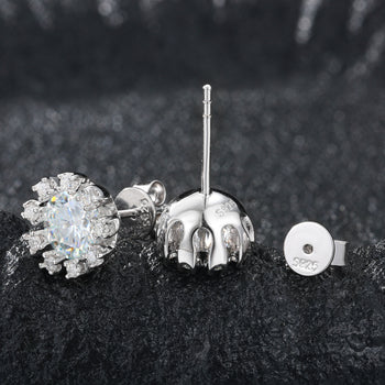 MOISSANIT-DIAMANT-SCHNEEFLOCKEN-HALO-OHRSTÖSSE AUS STERLINGSILBER 