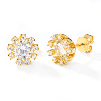 MOISSANIT-DIAMANT-SCHNEEFLOCKEN-HALO-OHRSTÖSSE AUS STERLINGSILBER 