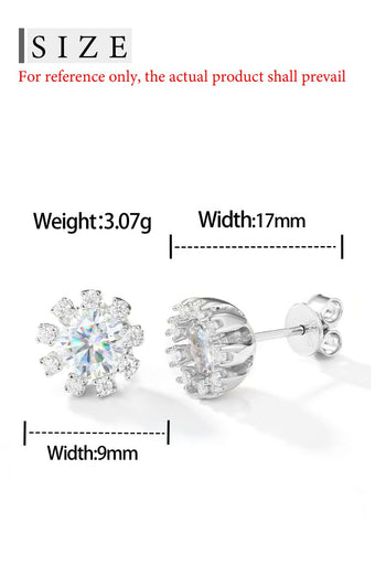 MOISSANIT-DIAMANT-SCHNEEFLOCKEN-HALO-OHRSTÖSSE AUS STERLINGSILBER 