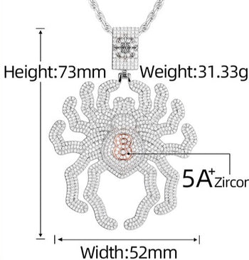 PENDENTIF ARAIGNÉE EN MOISANITE ET DIAMANTS, EN ARGENT MASSIF {STYLE 2}