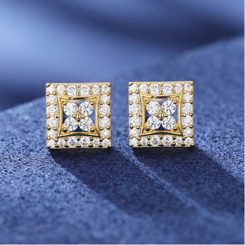 Boucles d'oreilles clous en forme de trèfle à quatre feuilles, serties de diamants et de moissanite, en argent sterling