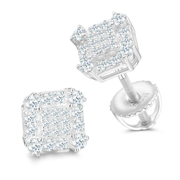 Boucles d'oreilles puces carrées en diamant moissanite et argent sterling