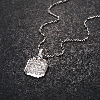 Collier pendentif en argent sterling orné d'un diamant et de moissanite en forme d'étiquette carrée