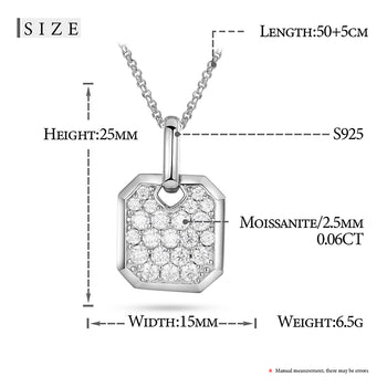 Collier pendentif en argent sterling orné d'un diamant et de moissanite en forme d'étiquette carrée