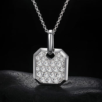 Collier pendentif en argent sterling orné d'un diamant et de moissanite en forme d'étiquette carrée