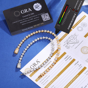 MOISSANITE DIAMOND ROUND AND STAR TENNIS BRACELET IN STERLING SILVER - IVORY & EBONY