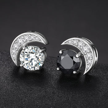 MOISSANITE DIAMOND SUN AND MOON STUD EARRINGS IN STERLING SILVER - IVORY & EBONY