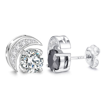 MOISSANITE DIAMOND SUN AND MOON STUD EARRINGS IN STERLING SILVER - IVORY & EBONY