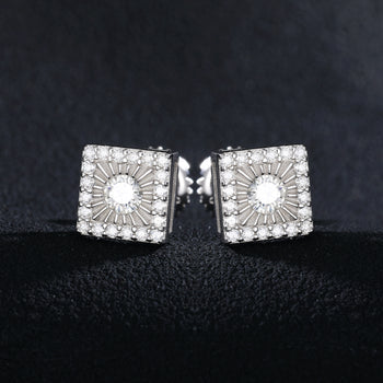Boucles d'oreilles à vis en argent sterling, serties de diamants et de moissanite en forme de soleil