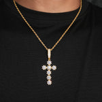 MOISSANITE DIAMOND SUNSHINE CROSS PENDANT IN STERLING SILVER