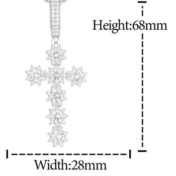 Pendentif croix soleil en moissanite et diamants, en argent sterling