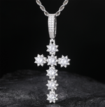 MOISSANITE DIAMOND SUNSHINE CROSS PENDANT IN STERLING SILVER