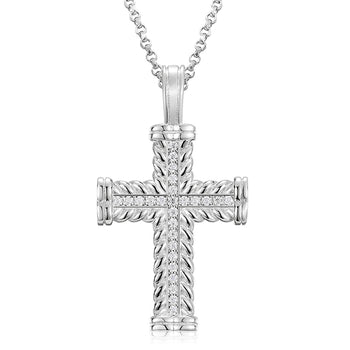 Collier pendentif croix tourbillonnante en moissanite et diamants, en argent sterling