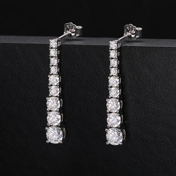 MOISSANITE DIAMOND TENNIS CHAIN LONG DANGLE EARRINGS IN STERLING SILVER - IVORY & EBONY