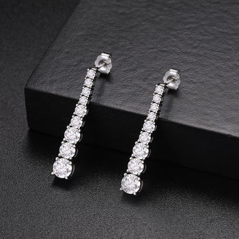 MOISSANITE DIAMOND TENNIS CHAIN LONG DANGLE EARRINGS IN STERLING SILVER - IVORY & EBONY