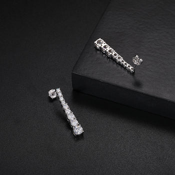 MOISSANITE DIAMOND TENNIS CHAIN LONG DANGLE EARRINGS IN STERLING SILVER - IVORY & EBONY