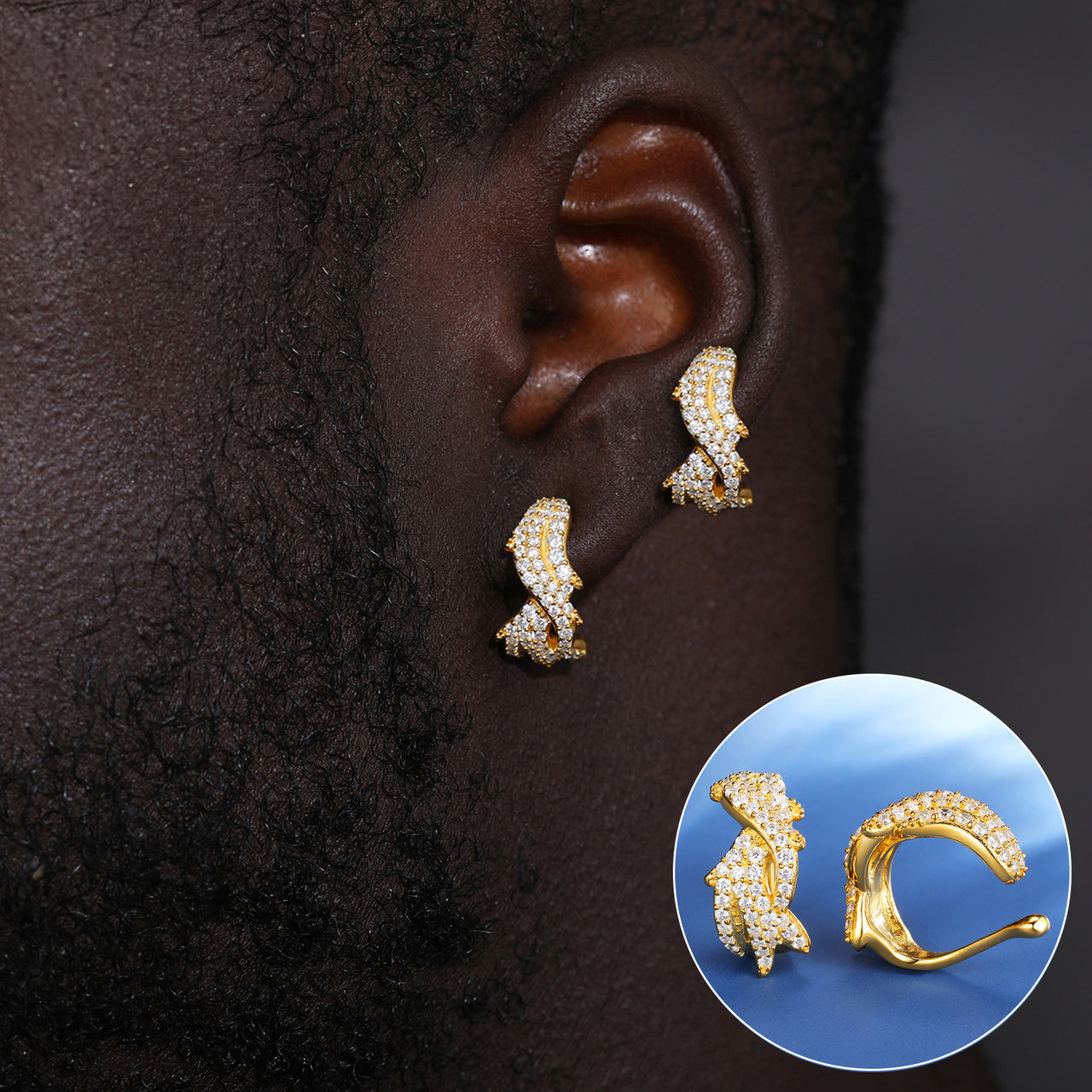 MOISSANITE DIAMOND THORNS CLIP-ON EAR CUFF EARRINGS IN STERLING SILVER