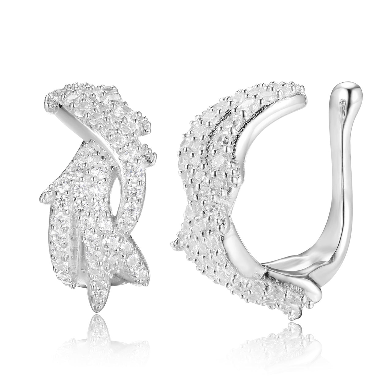 MOISSANITE DIAMOND THORNS CLIP-ON EAR CUFF EARRINGS IN STERLING SILVER