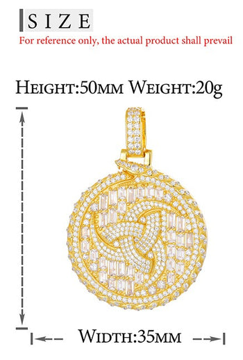 Pendentif pièce de monnaie ronde en argent sterling, orné d'un tourbillon de diamants et de moissanite.