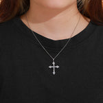 MOISSANITE DIAMOND TRI-STONE CROSS PENDANT IN STERLING SILVER