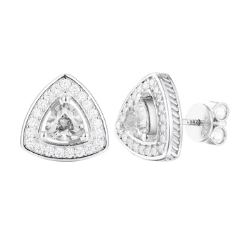 MOISSANITE DIAMOND TRIANGLE HALO STUD EARRINGS IN STERLING SILVER - IVORY & EBONY