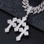 MOISSANITE DIAMOND TRIPLE CROSS PENDANT IN STERLING SILVER