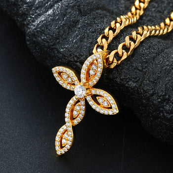 MOISSANITE DIAMOND TWISTED CROSS PENDANT IN STERLING SILVER