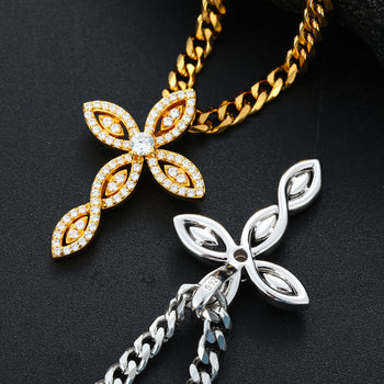 MOISSANITE DIAMOND TWISTED CROSS PENDANT IN STERLING SILVER