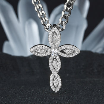 MOISSANITE DIAMOND TWISTED CROSS PENDANT IN STERLING SILVER