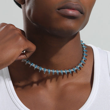 MOISSANITE DIAMOND BLACK PANTHER CHOKER TENNIS CHAIN IN STERLING SILVER